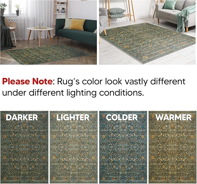 Keen Home Design 6x9 Rug - Machine Washable Area Rug with Non-Slip Backing, Ideal for Living Room, Dining Room, Bedroom - Vintage, Easy Clean, Durable, Low Pile Rug - (6' x 9')