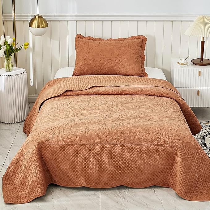 MarCielo 3-Piece 100% Cotton Oversized Bedspread Lightweight Quilt Coverlet Embroidery Farmhouse Bedding Set T0 (Royal Orange, Twin (68"x86"))