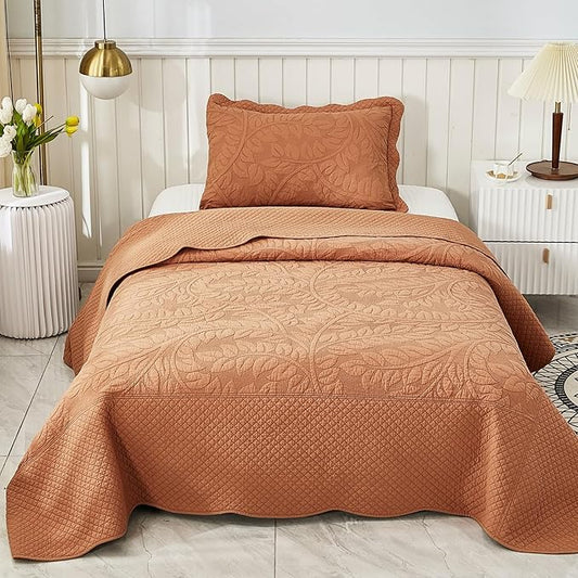 MarCielo 3-Piece 100% Cotton Oversized Bedspread Lightweight Quilt Coverlet Embroidery Farmhouse Bedding Set T0 (Royal Orange, Twin (68"x86"))