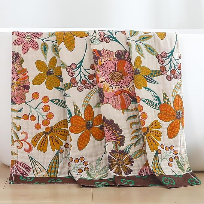 Cotton Throw Bed Blanket 90''x98'', Soft Lightweight Breathable Muslin Blanket for Couch, Bed, Travel, Picnics, All Season Gauze Blanket, Home Decor