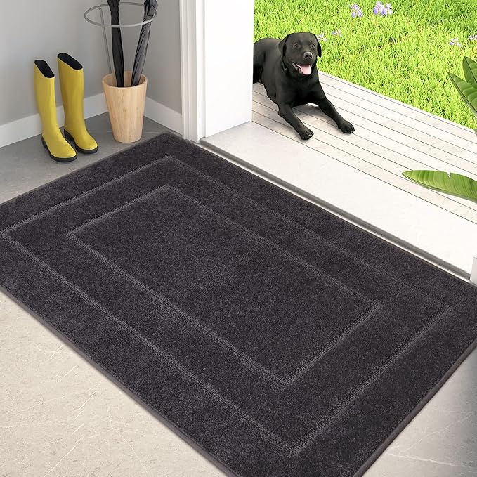 PURRUGS Dirt Trapping Door Mat 34" x 59", Non-Slip/Skid Machine Washable Entryway Area Rug, Dog Doormat, Super Absorbent Welcome Mat for Muddy Wet Shoes and Paws, Charcoal