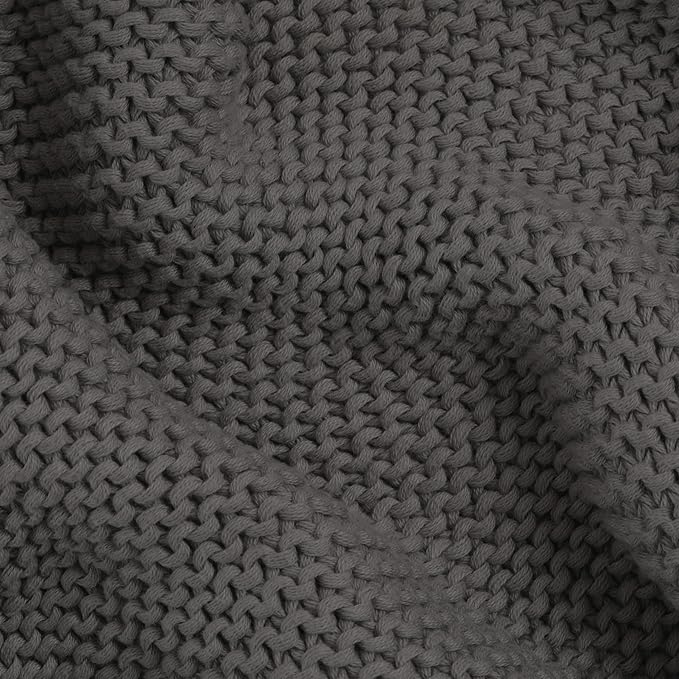 MakeMake Organics Organic Throw Blanket GOTS Certified Organic Cotton Blanket Knit Couch Bed Fall Colors Soft Neutral Cotton Throw Blanket Large (50x60, Charcoal Grey)