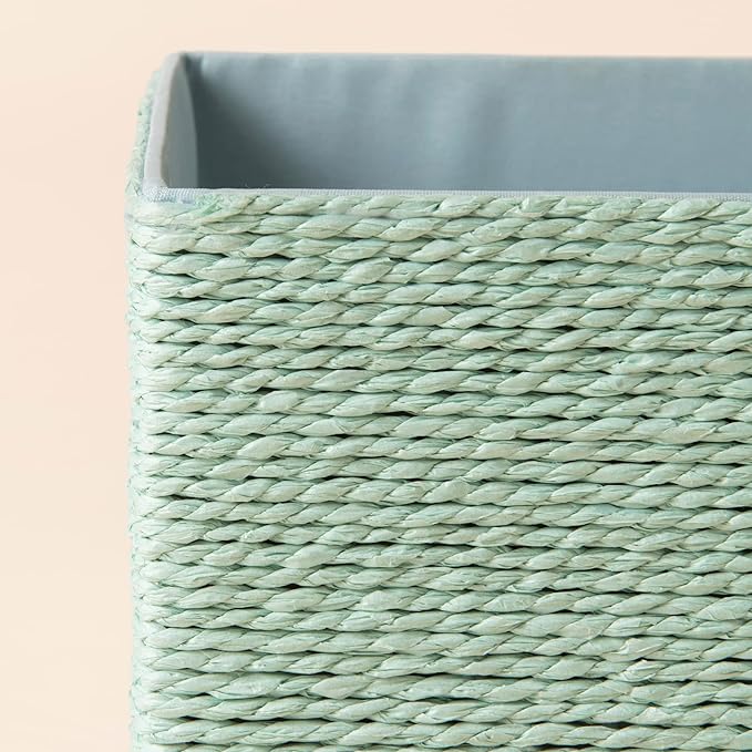 LA JOLIE MUSE Storage Baskets Set 4 - Stackable Woven Basket Paper Rope Bin, Storage Boxes for Makeup Closet Bathroom Bedroom (Light Green)