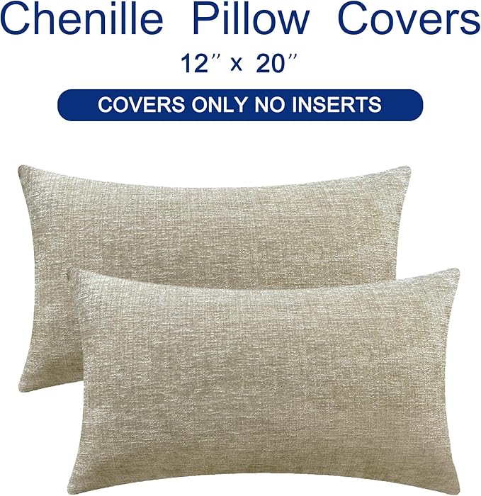 CaliTime Throw Pillow Covers Decorative 12 X 20 Inches Pack of 2 Cozy Chenille Cushion Case for Couch Sofa Bed Living Room Home Light Taupe