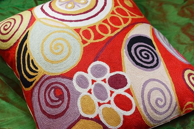 Hilma Al Klint Red Pillow Cover Modern Red Pillowcase Abstract Chair Cushion Accent Throw Pillowsham Mid Century Chair Cushions Hand Embroidered Wool Size 18x18