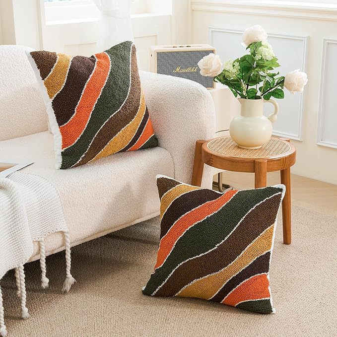 HOdo Home 2PCS 18x18 Pillow Covers-Throw Pillow Cover,Tufted Boho Jacquard Pillow Covers,Farmhouse Decorative Pillow Cover,Pillow Cases for Couch,Sofa,Bed,Chair,Living Room,Home Decor