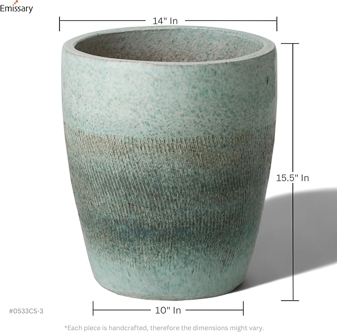 Emissary Bullet 14 in. Coastal Splash Ceramic Round Planter (14 in. L x 14 in. W x 15.5 in. H) with Drainage Hole