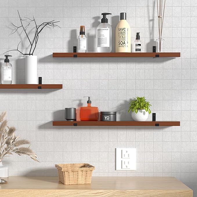 CONSDAN Floating Shelf for Wall Mounted Book Shelf Hanging Shelves Floating Bookshelf for Bedroom, Bathroom, Living Room, Kitchen USA Grown Solid Hardwood, Dark Maple 16x7.5x1.5 in