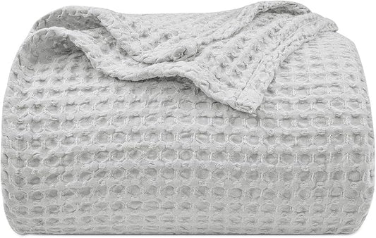 PHF Ultra Soft Waffle Weave Blanket Queen Size 90"x 90"- Washed Lightweight Breathable Cozy Woven Blanket for Bed - Aesthetic Decor for Couch Bedding Sofa Home Car - Light Grey