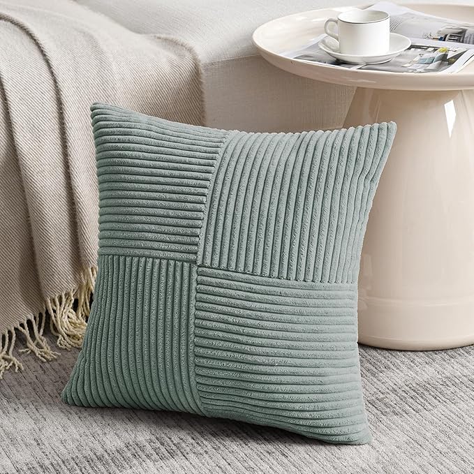 Fancy Homi 2 Packs Grey Blue Euro Decorative Throw Pillow Covers 28x28 Inch for Couch Bed Sofa, Rustic Farmhouse Boho Home Decor, Soft Corss Corduroy Patchwork Textured Square Cushion Case 71x71 cm