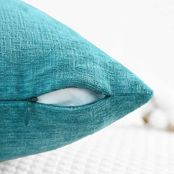 CaliTime Throw Pillow Covers Decorative 24 X 24 Inches Pack of 2 Cozy Chenille Cushion Cases for Couch Sofa Bed Living Room Home Lake Blue