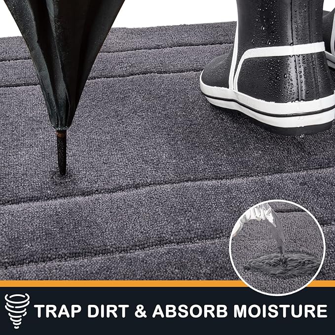 PURRUGS Dirt Trapping Door Mat 34" x 59", Non-Slip/Skid Machine Washable Entryway Area Rug, Dog Doormat, Super Absorbent Welcome Mat for Muddy Wet Shoes and Paws, Grey