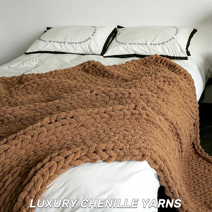 Chunky Knit Blanket - Luxury Soft Cozy 50 * 60 Throw Blanket,100% Woven Blanket Rope Knot Throw Blanket for Couch, Sofa, Home Decor, Gift - Machine Washable（Brown）