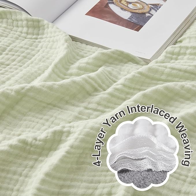 EMME Cotton Throw Blanket 100% Muslin Soft Blanket for Couch Breathable Gauze All Season Soft and Lightweight Pre-Washed Cotton (Mint Green, 50"x70")