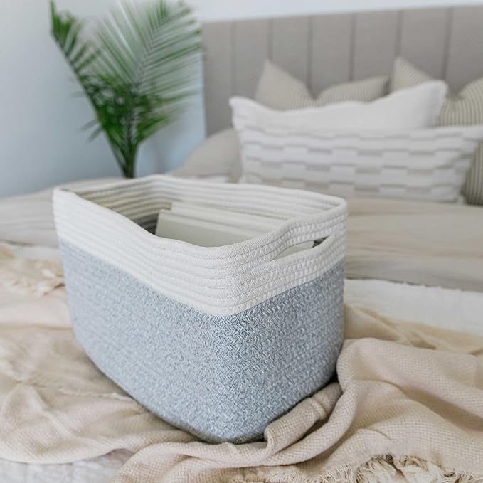 OrganiHaus Set of 3 Grey Woven Baskets for Organizing, Cotton Rope Basket for Decor, Shoe Basket Organizers & Storage, Decorative Storage Baskets & Bins, Cute Storage Basket for Toys & Cloths