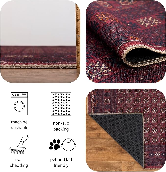 Keen Home Design 6x9 Rug - Machine Washable Area Rug with Non-Slip Backing, Ideal for Living Room, Dining Room, Bedroom - Vintage, Easy Clean, Durable, Low Pile Rug - (6' x 9')