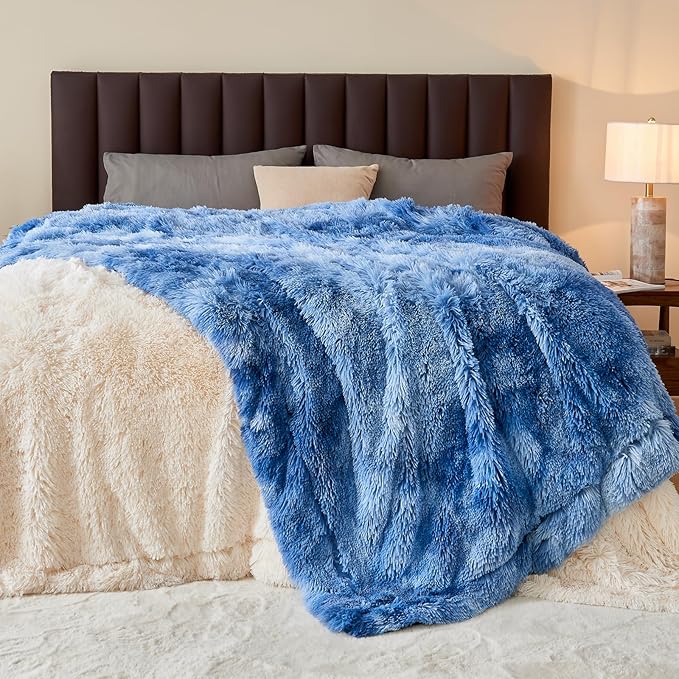 GONAAP Fuzzy Faux Fur Throw Blanket Twin Size Indigo Super Soft Cozy Plush Fuzzy Shaggy Blanket for Couch Sofa Bed (Indigo, Twin(60"x80"))