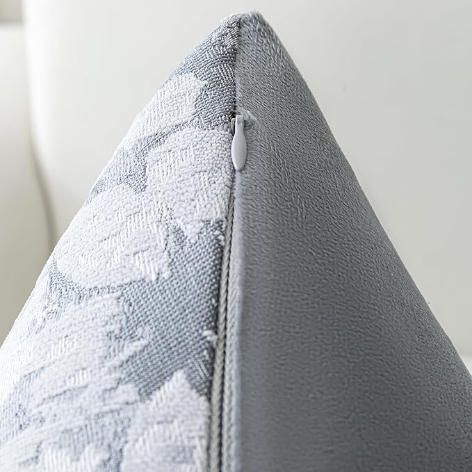 Jacquard Throw Pillow Covers 18x18 Inch Set of 2 - Vintage Floral Boho Pillow Cases with Botanical Pattern | Farmhouse Decor for Couch Living Room | Soft Textured Neutral Trio Slate Gray 18" x 18"