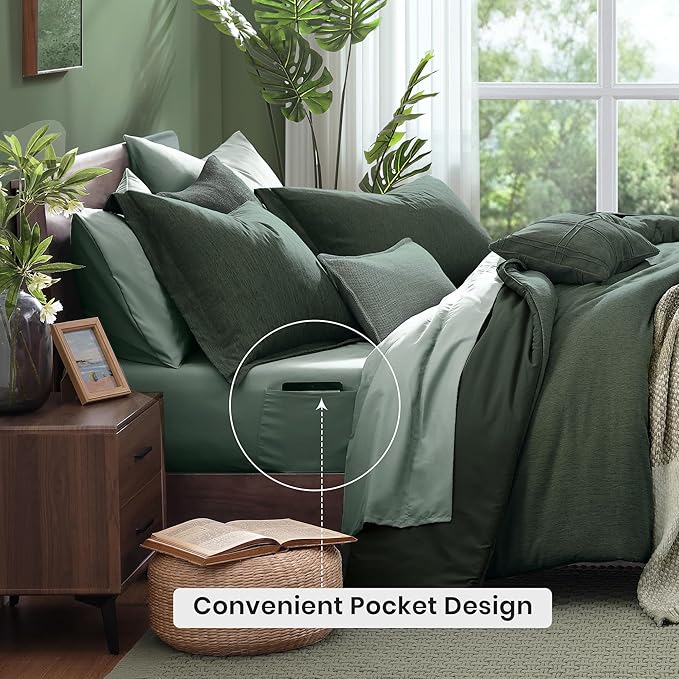 Monbix California King Comforter Set - 7 Pieces Cationic Dyeing Deep Forest Bed in a Bag Cal King Bed Sets with Comforter, Sheets, Pillowcases & Shams, Reversible Bedding Comforters Sets (108 * 92)