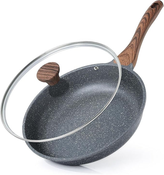 SENSARTE Nonstick Frying Pan Skillet with Lid, Omelet Pan with Cover, Healthy Egg Pan Chef's Pan, Kitchen Cooking Pan, Free of Intentionally Added PFOA (9.5inch + Glass Lid)