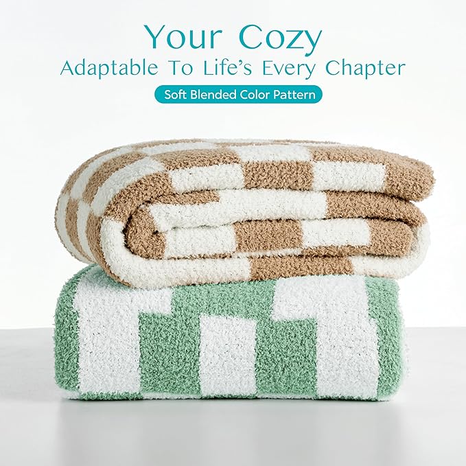 Joiedomi Twin Blanket for Couch, Sage Green Checkered Knitted Blankets Gifts for Women Mom Girls, Cozy Cute Soft Throw Home Room Decor Aesthetic Women Mothers Birthday Gifts 60x80 Inches