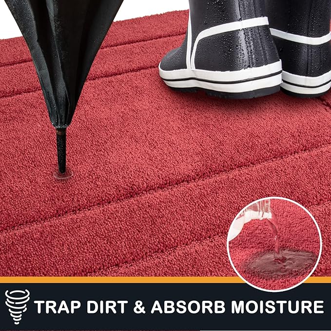 PURRUGS Dirt Trapping Door Mat 32" x 70", Non-Slip/Skid Machine Washable Entryway Rug, Dog Doormat, Super Absorbent Welcome Mat for Muddy Wet Shoes and Paws, Burgundy Red