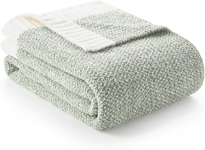 Snuggle Sac Heather Sage Green Blanket for Couch, Reversible Super Soft Knitted Blankets Warm Cozy Fuzzy Plush Throw Blankets for Sofa, Bed, Camping, Sage Green, 60x80 inches