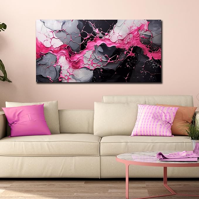 GUGIKA Abstract Wall Art for Living Room, Pink Canvas Wall Decor for Girls Bedroom Decor, Pigment Texture Print, Size 29x59 Inches