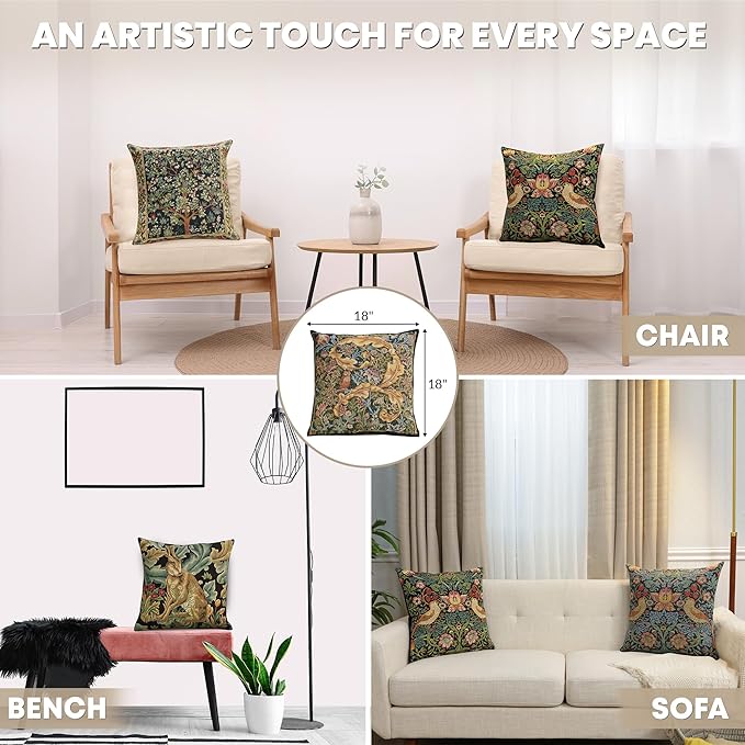 Charlotte Home Furnishings Throw Pillow Covers, Decorative Boho Pillow Covers for Couch, Living Room, Black Owl Square Cushion Cases 18x18 in, European Cotton Jacquard Woven for Cozy Bedroom Decor