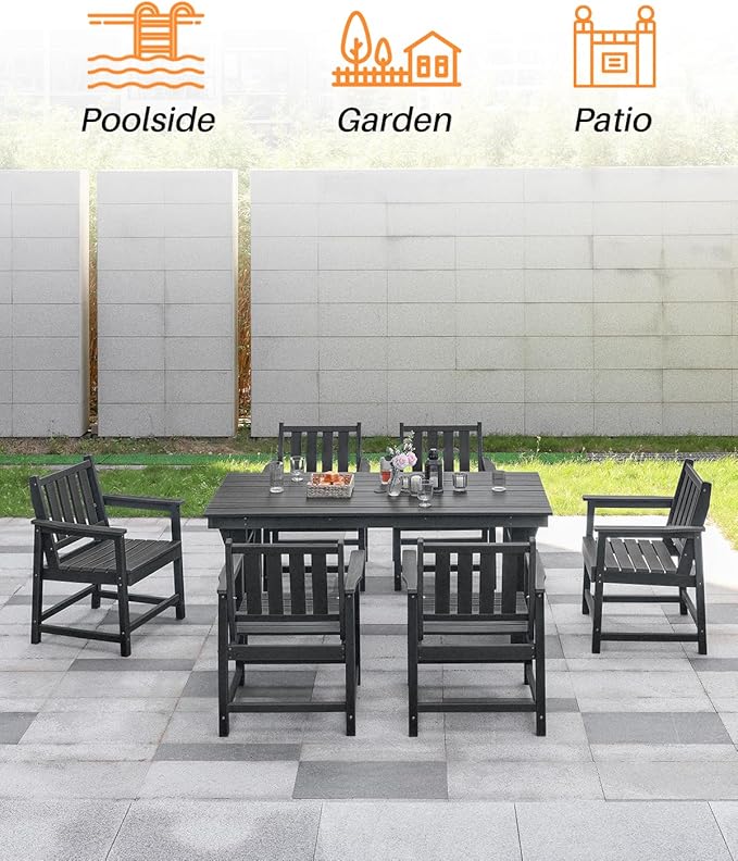 Patio Dining Chair Set of 2, HDPE Outdoor Dining Chair, Ergonomic HDPE Dining Chairs with Deep Seating, All Weather Outdoor Chairs Furniture for Backyard, Deck, Garden, Poolside, Obsidian