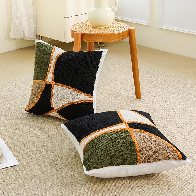 HOdo Home 2PCS Pillow Covers-Throw Pillow Cover,Tufted Boho Jacquard Pillow Covers,Farmhouse Decorative Pillow Cover,Pillow Cases for Couch,Sofa,Bed,Chair,Living Room,Home Decor（18x18inch ）