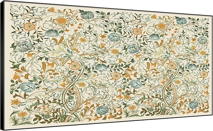 SIGNWIN 24"x46" Extra Large Framed Wall Art Vintage Botanical Floral with Golden and Teal Leaves, Elegant Nature Illustration for Home Living Room Bedroom Decor (Frame Assembly Required)