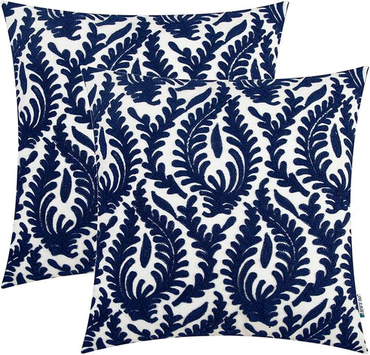 HWY 50 Navy Blue Decorative Throw Pillow Covers 18x18 Inch, Pack of 2 Embroidered Cotton Farmhouse Cushion Cover Pillow Case for Sofa Couch Living Room Bed Bedroon, Accent Branches