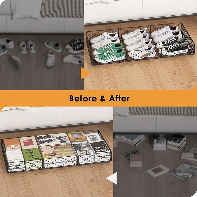 NADAMOO Large Under Bed Storage with Wheels, Low Profile Rolling Under Bed Storage Containers，Foldable Metal Under the Bed Organizer Bins for Bedroom，1 Pack