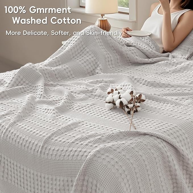 PHF 100% Cotton Waffle Blanket Oversized King 120"x120", Lightweight Breathable Extra Large 10'x10' Summer Blankets for Bed, Giant Big Luxury Aesthetic Woven Bedding for Home Decor, Light Grey