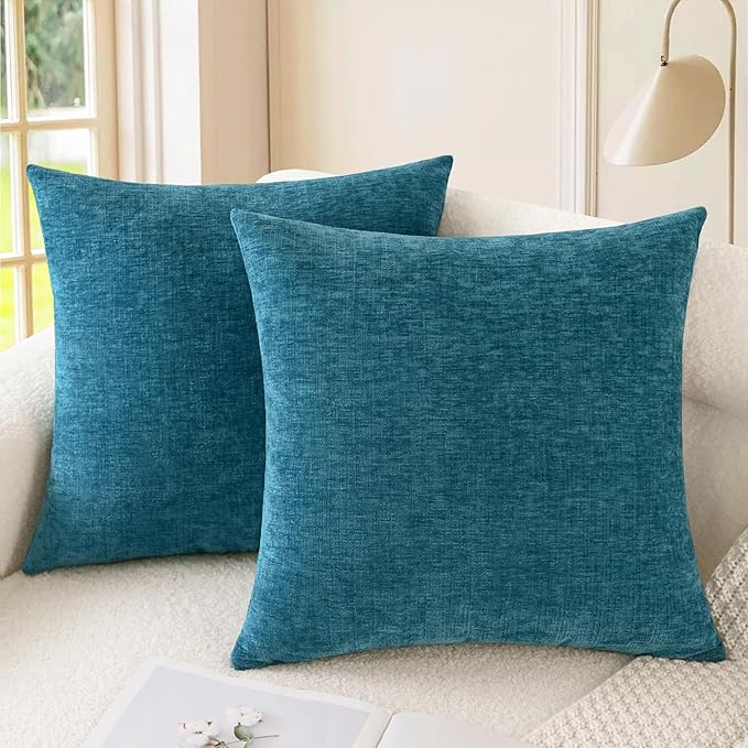 CaliTime Throw Pillow Covers Decorative 18 X 18 Inches Pack of 2 Cozy Chenille Cushion Cases for Couch Sofa Bed Living Room Home Ocean Blue