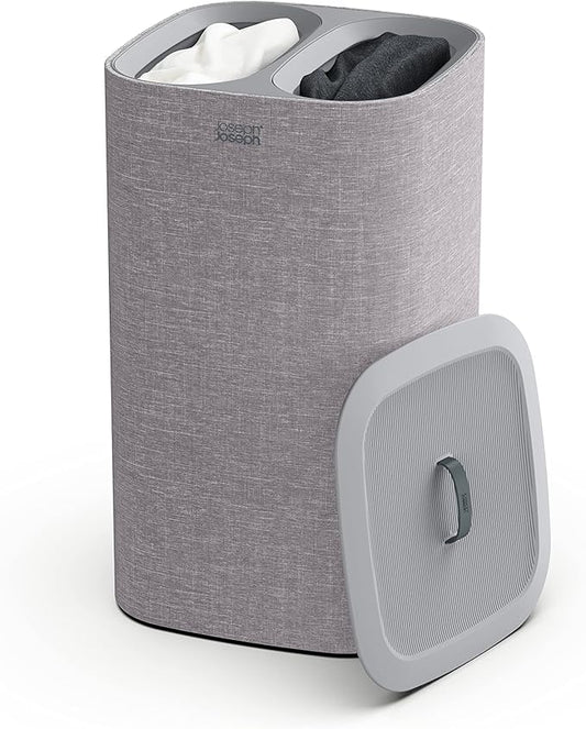 Joseph Joseph Tota 60 liter/15.8 gallon Laundry Hamper Separation Basket with lid, 2 Removable Washing Bags with Handles- Grey