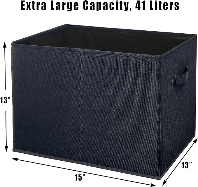 SIMPLE HOUSEWARE 15 x 13 Inch Collapsible Fabric Storage Bin with Handles, 2 Pack, Black