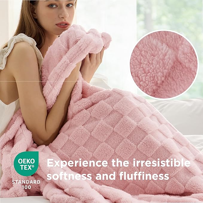 Bedsure GentleSoft Twin Blanket for Bed Blush Pink - Super Soft Cozy Blankets for Women Men Girls, Cute Fuzzy Fleece Throws for Bedroom Couch, 60x80 Inches