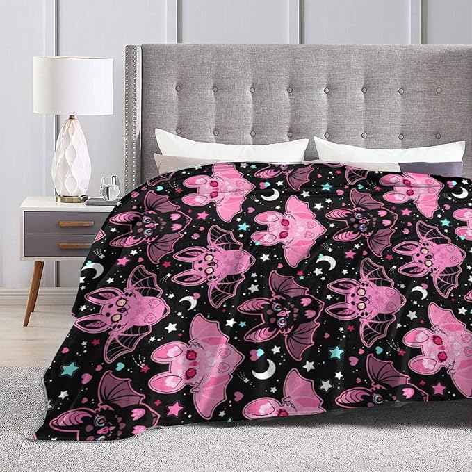 Pink Bat Throw Blanket Soft Fleece Blanket Men Women Gift for Kids Boys Girls for Party Couch Sofa Bed Deco Blankets 50"x40"