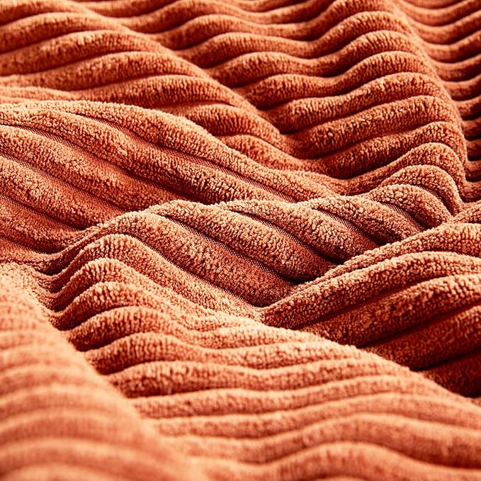 Fancy Homi Set of 2 Burnt Orange Decorative Throw Pillow Covers 20x20 Inch for Living Room Couch Bed, Boho Farmhouse Fall Home Decor, Soft Corss Corduroy Patchwork Textured Cushion Case 50x50 cm