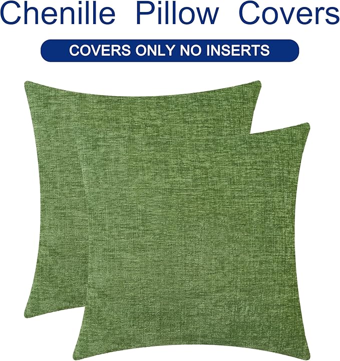 CaliTime Throw Pillow Covers Decorative 20 X 20 Inches Pack of 2 Cozy Chenille Cushion Cases for Couch Sofa Bed Living Room Home Forest Green