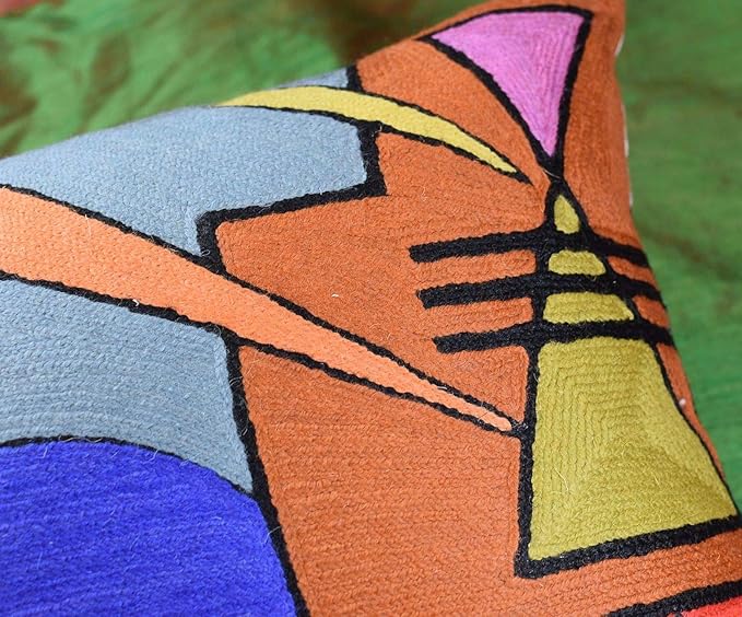 Lumbar Kandinsky Abstract Pillow Cover - Soul VI Modern Throw Pillowcase Modern Chair Cushion Contemporary Pillowsham Farmhouse Couch Cushions Hand Embroidered Wool Size 14x20