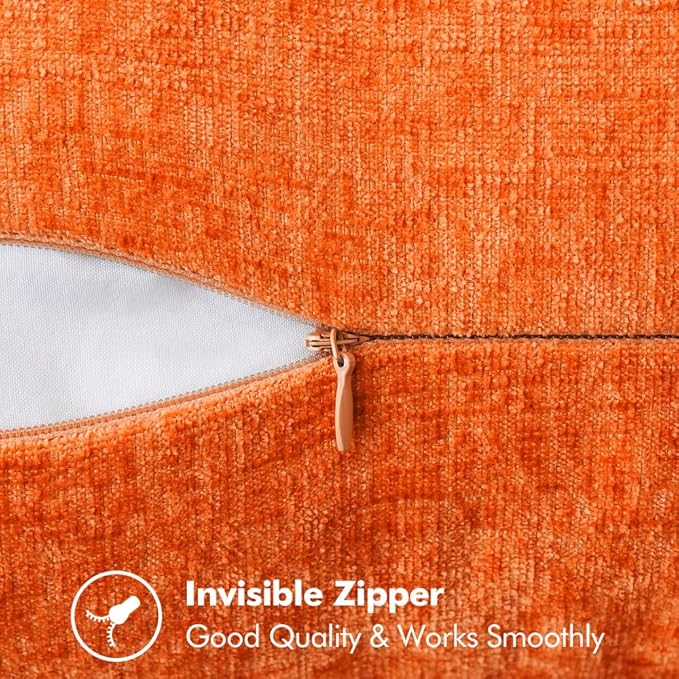 MIULEE Pack of 2 Fall Couch Throw Pillow Covers 20x20 Inch Bright Orange Farmhouse Decorative Pillow Covers with Stitched Edge Soft Chenille Solid Dyed Pillow Covers for Sofa Bed Living Room