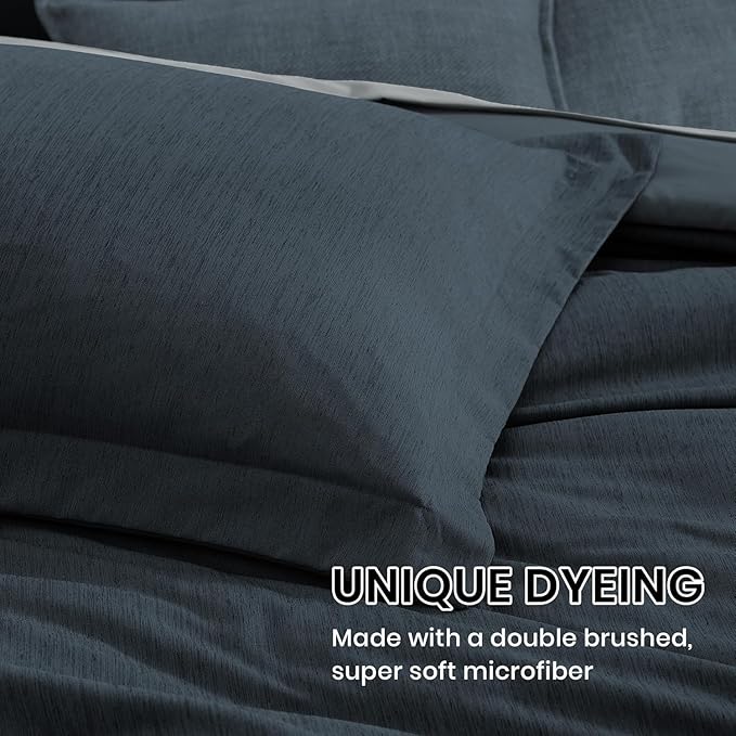 Monbix California King Comforter Set - 7 Pieces Cationic Dyeing Navy Blue Bed in a Bag Cal King Bedding Sets with Comforter, Sheets, Pillowcases & Shams, Reversible Bedding Comforters Sets(108 * 92)