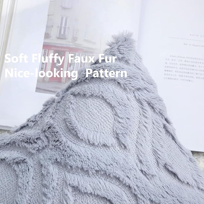 decorUhome Fall Throw Pillow Covers 20x20 Inch Set of 2, Soft Plush Decorative Faux Fur Blue Grey Solid Couch Pillow Covers, Accent Farmhouse Neutral Square Euro Pillow Cases for Sofa Bed Living Room