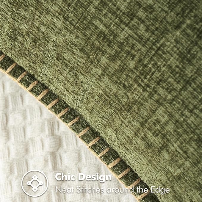 MIULEE Pack of 2 Couch Throw Pillow Covers 18x18 Inch Olive Green Farmhouse Decorative Pillow Covers with Stitched Edge Soft Chenille Solid Dyed Spring Pillow Covers for Sofa Bed Living Room