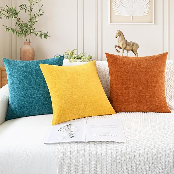 CaliTime Fall Throw Pillow Covers Decorative 26 X 26 Inches Pack of 2 Cozy Chenille Cushion Cases for Couch Sofa Bed Living Room Home Burnt Orange