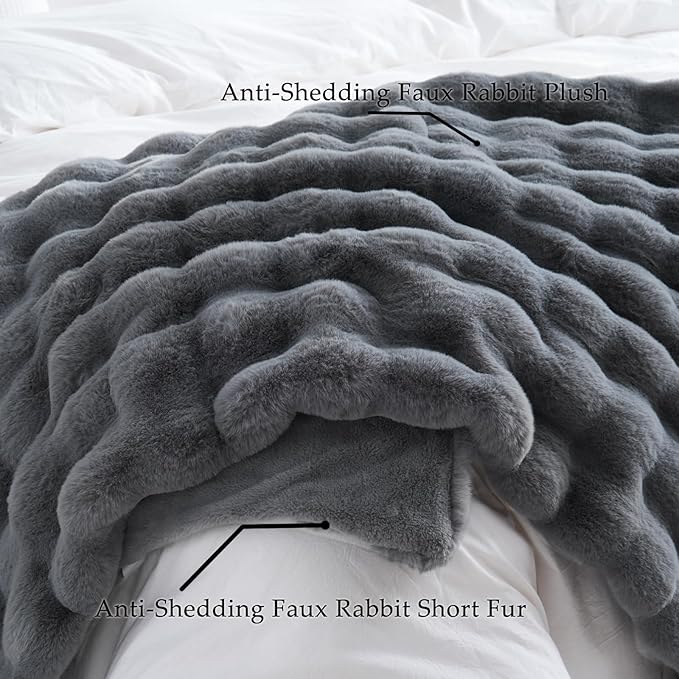 BENVWE Faux Fur Throw Blanket for Couch Bed - Fluffy Soft Thick Bubble Blanket for Living Room Home Decor - Fathers Day Birthday Gifts for Women Men, Grey, 63" x 80"