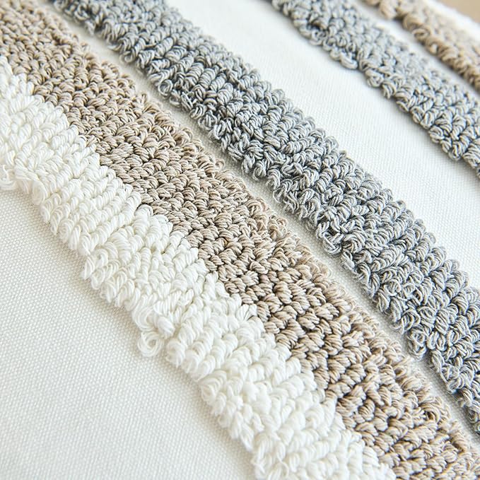 HOdo Home 18x18 Throw Pillow Covers, 2PCS Tufted Boho Jacquard Pillow Covers,Farmhouse Decorative Pillow Cover,Pillow Cases for Couch Sofa Bed Stylish Decor, Simple Textured Cushion Sham